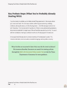 Navigation page from the Texas probate guide