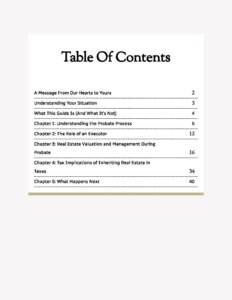 Table of contents from the Texas probate guide