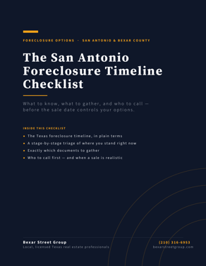 Cover of the San Antonio Foreclosure Timeline Checklist